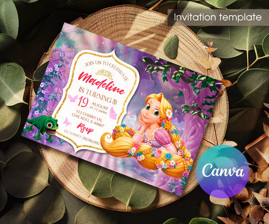Rapunzel Princess Tangled customizable invitation template | Share or Print | girl | XN955
