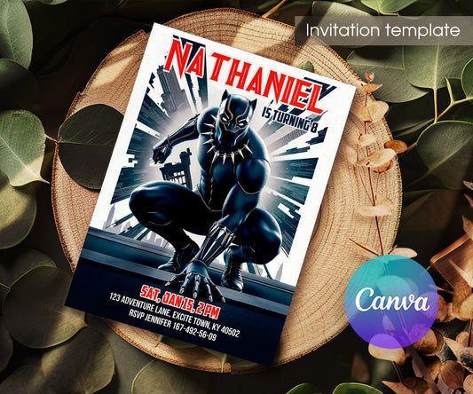 Black Panther Superhero Marvel customizable invitation template | Share or Print | boy | NC731