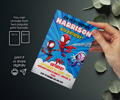 Spidey and His Amazing Friends customizable invitation template | Share or Print | boy | AY051