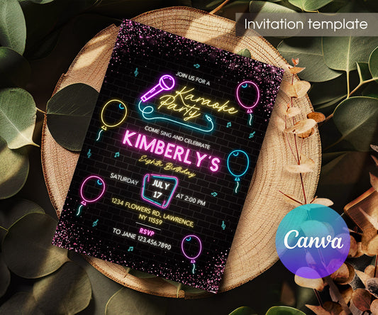 Karaoke Sing Glow customizable invitation template | Share or Print | FE633