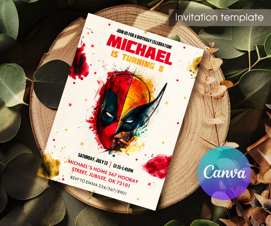 Deadpool Wolverine Marvel customizable invitation template | Share or Print | boy | JJ756