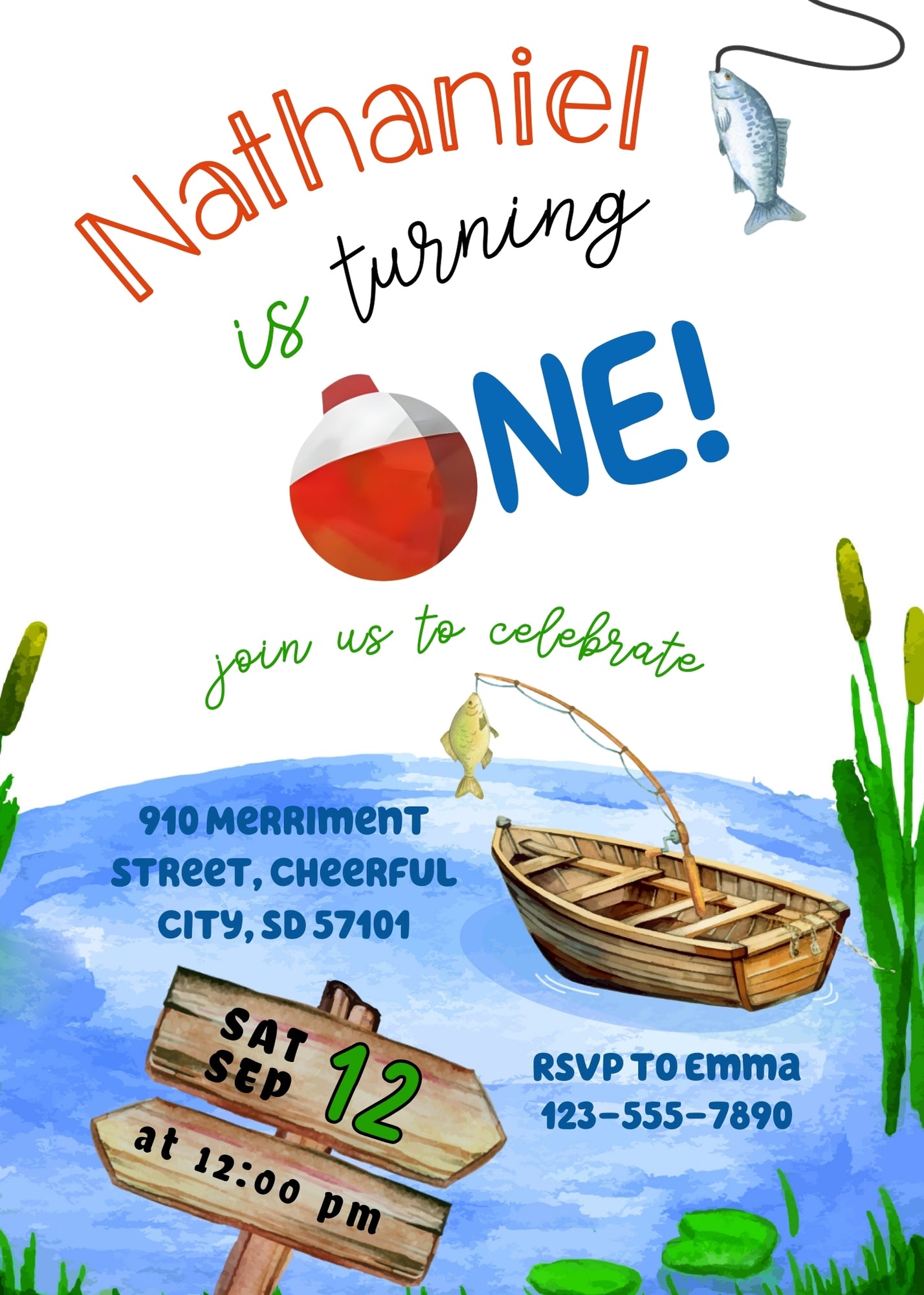 Fishing 1st O-Fish-Ally customizable invitation template | Share or Print | IT276