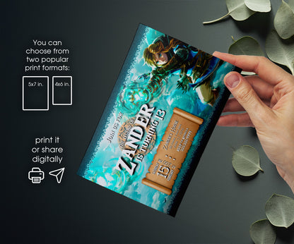 Legend of Zelda Gamer customizable invitation template | Share or Print | SU913