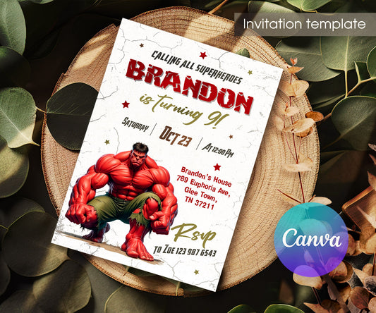 Red Hulk customizable invitation template | Share or Print | ON373