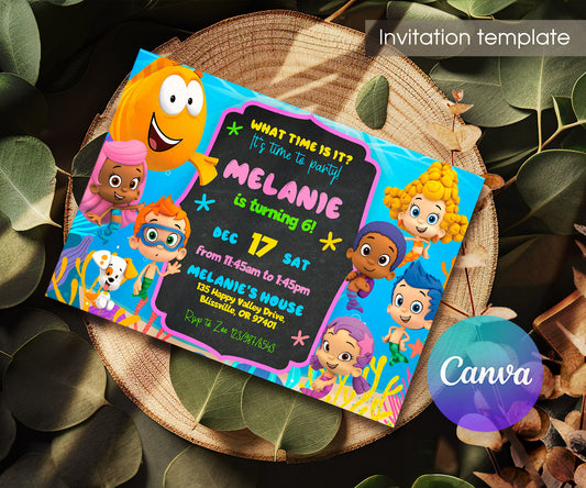 Bubble Guppies customizable invitation template | Share or Print | TA351
