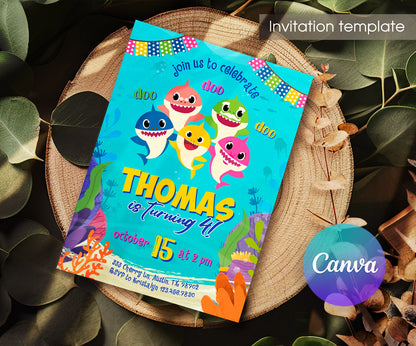 Baby Shark customizable invitation template | Share or Print | CT394