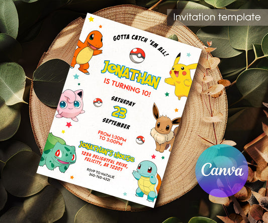 Pokemon Pikachu customizable invitation template | Share or Print | CC752