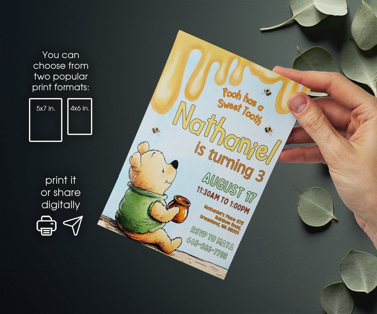 Winnie the Pooh customizable invitation template | Share or Print | YR898