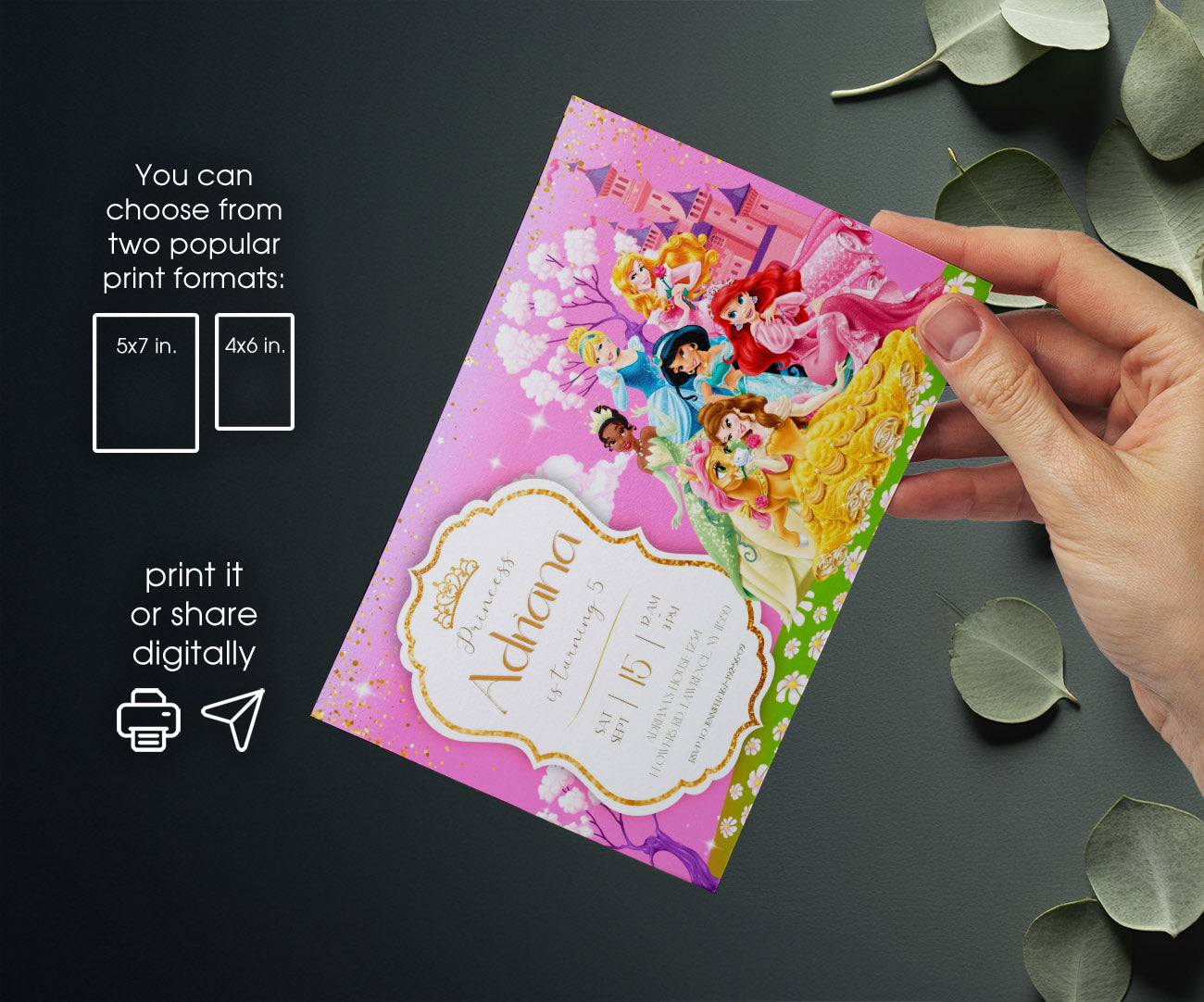 Disney Princess customizable invitation template | Share or Print | girl | ZY286