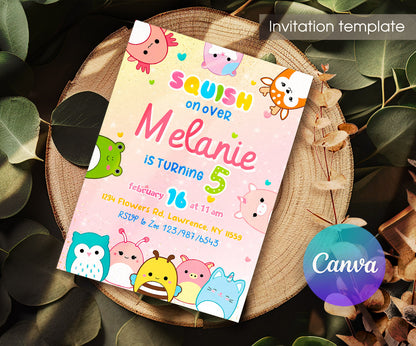 Squishmallows customizable invitation template | Share or Print | NI010
