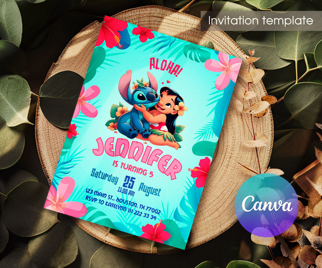Lilo & Stitch Aloha customizable invitation template | Share or Print | FD319