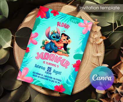Lilo & Stitch Aloha customizable invitation template | Share or Print | FD319