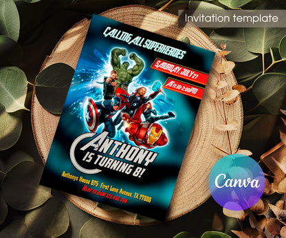 Avengers Marvel Superhero customizable invitation template | Share or Print | boy | JV453