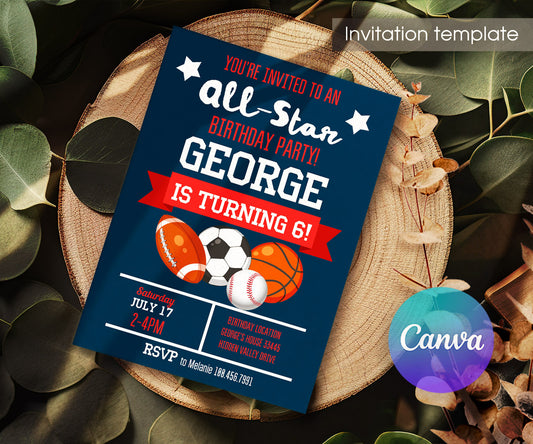 Sport Football Basketball Baseball customizable invitation template | Share or Print | boy | NE930