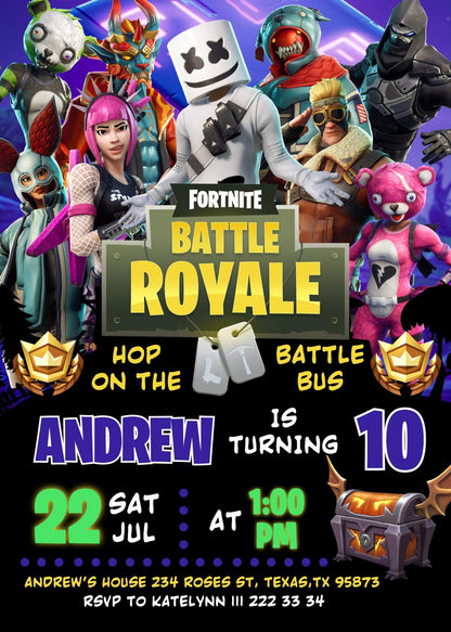 Fortnite Gamer customizable invitation template | Share or Print | boy | BN331