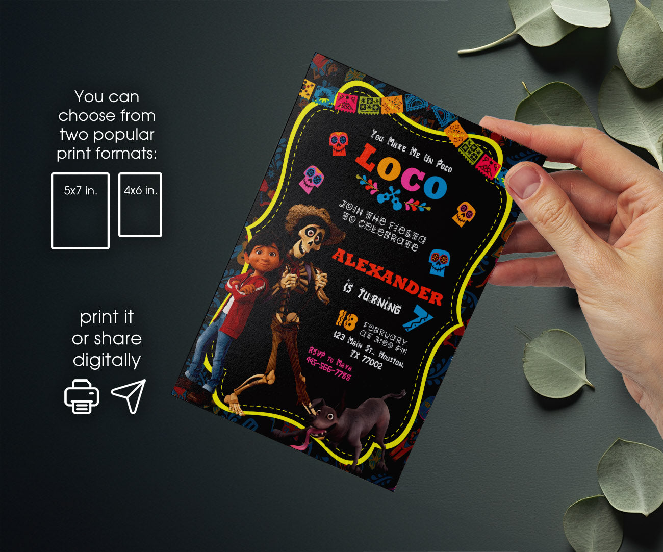 Coco Día Muertos Halloween customizable invitation template | Share or Print | HQ502