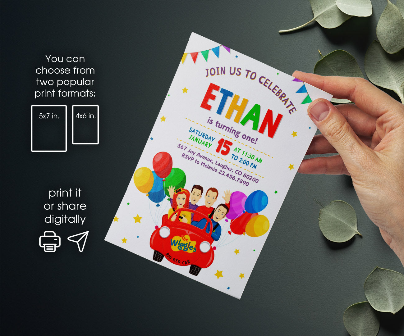 Wiggles One Finger One Thumb customizable invitation template | Share or Print | BO245