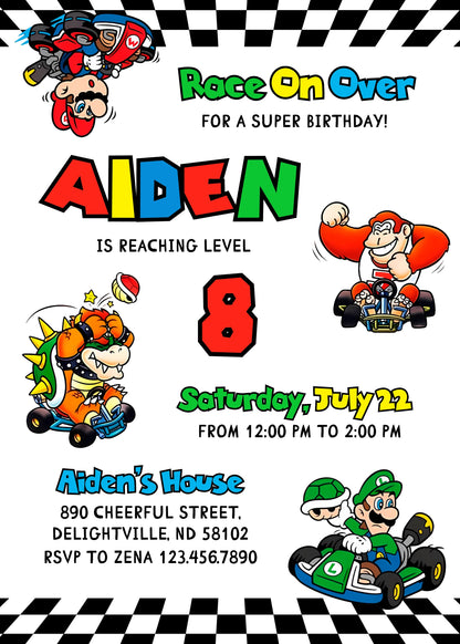 Mario Kart Gamer customizable invitation template | Share or Print | boy | LW948