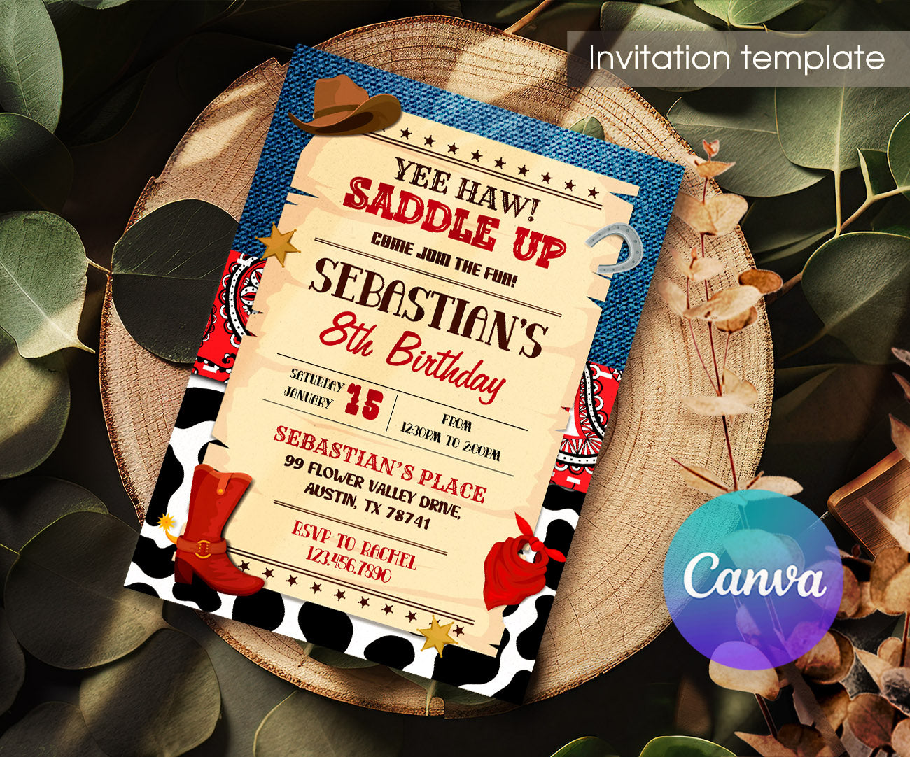 Cowboy Rodeo customizable invitation template | Share or Print | boy | UH161