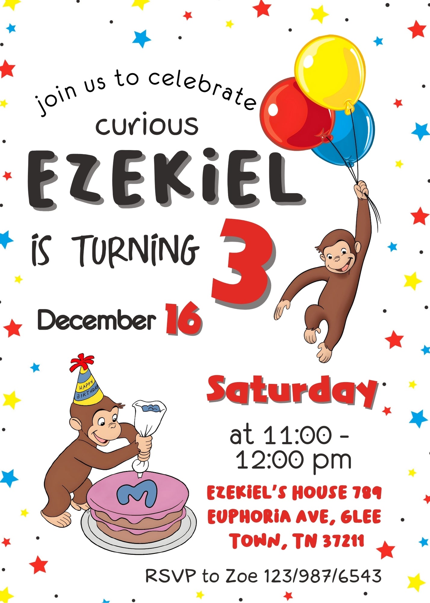 Curious George Monkey customizable invitation template | Share or Print | HA546