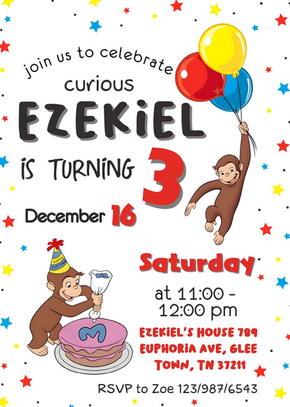 Curious George Monkey customizable invitation template | Share or Print | HA546
