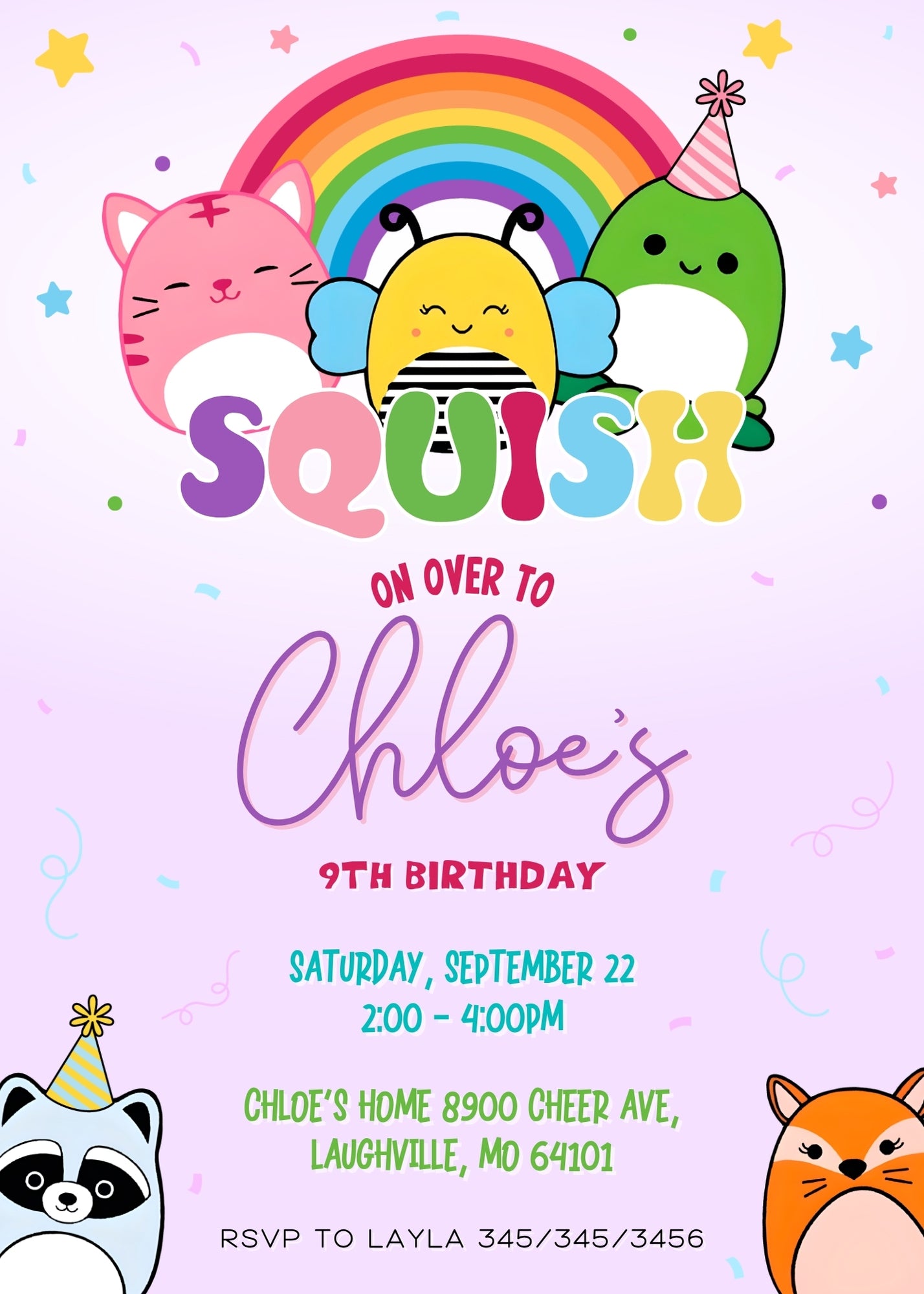 Squishmallows customizable invitation template | Share or Print | LC568