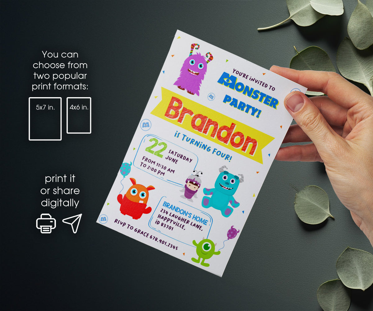 Monsters, Inc. customizable invitation template | Share or Print | VG783