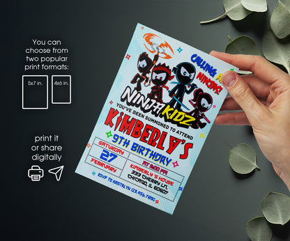 Ninja Kidz TV customizable invitation template | Share or Print | DH347
