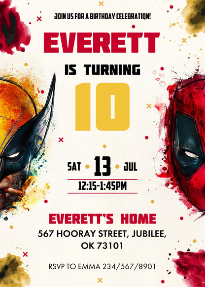 Deadpool Wolverine Marvel customizable invitation template | Share or Print | boy | IN014