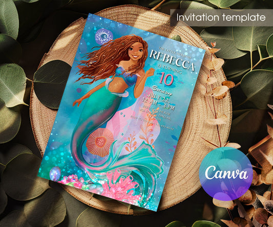 The Little Mermaid Ariel customizable invitation template | Share or Print | girl | UD428