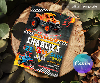 Monster Jam Monster Truck customizable invitation template | Share or Print | boy | GA173