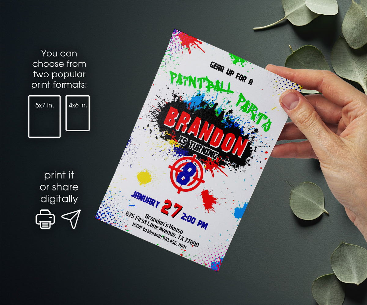 Paintball Airsoft battle customizable invitation template | Share or Print | boy | SP410