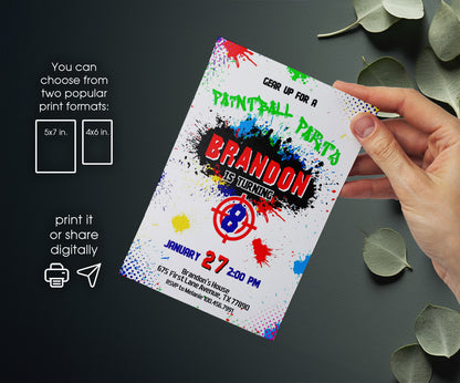 Paintball Airsoft battle customizable invitation template | Share or Print | boy | SP410