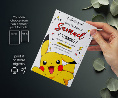 Pokemon Pikachu customizable invitation template | Share or Print | VX235