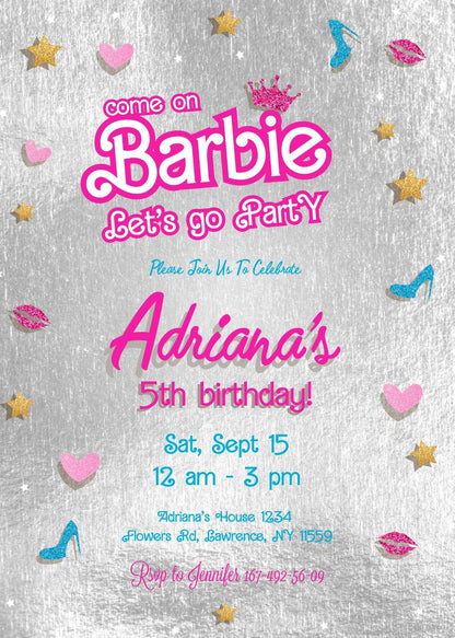 Barbie Pink customizable invitation template | Share or Print | girl | NV030