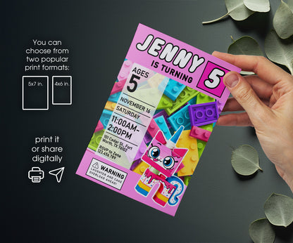 Lego UniKitty customizable invitation template | Share or Print | KI253