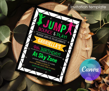 Trampoline Jump Party customizable invitation template | Share or Print | QR760