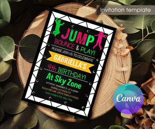 Trampoline Jump Party customizable invitation template | Share or Print | QR760