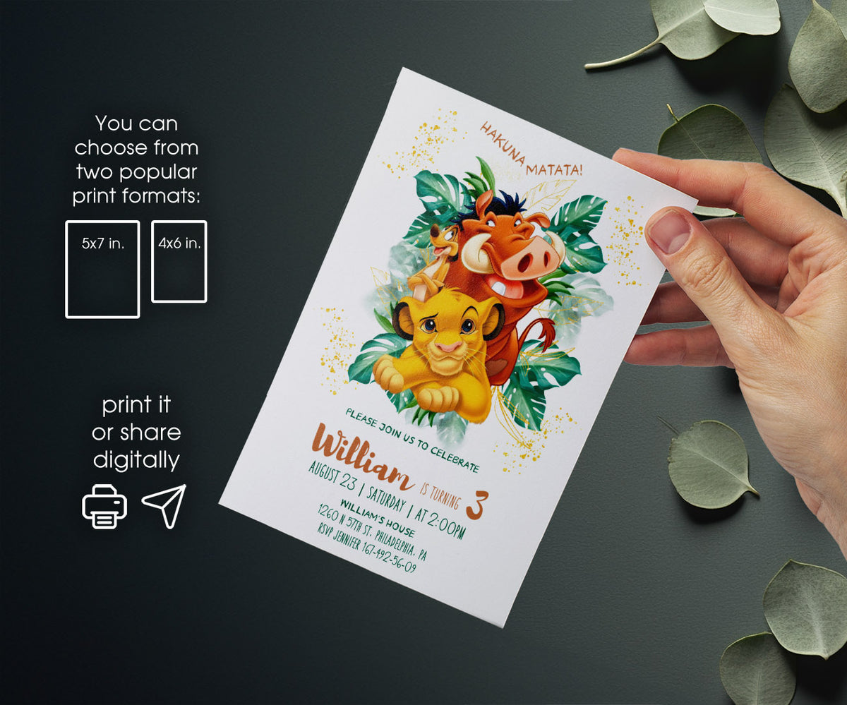 Lion King Simba customizable invitation template | Share or Print | DM066