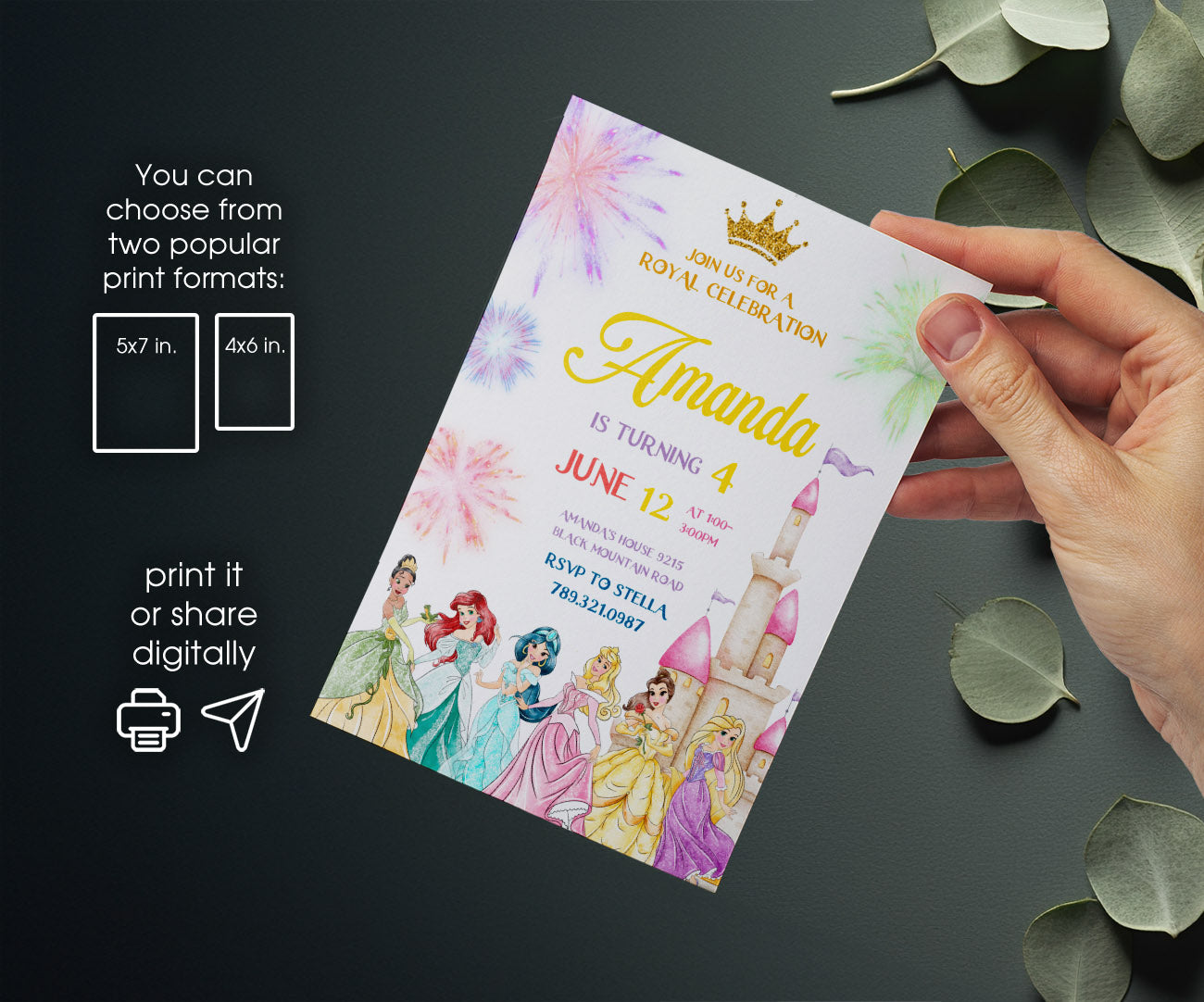 Disney Princess customizable invitation template | Share or Print | girl | ED562