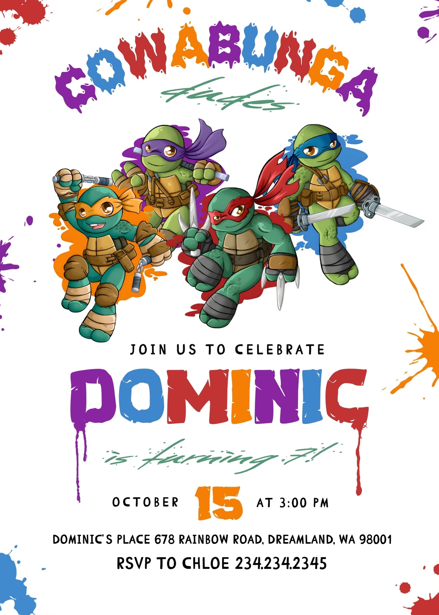 Teenage Mutant Ninja Turtles customizable invitation template | Share or Print | boy | IP192