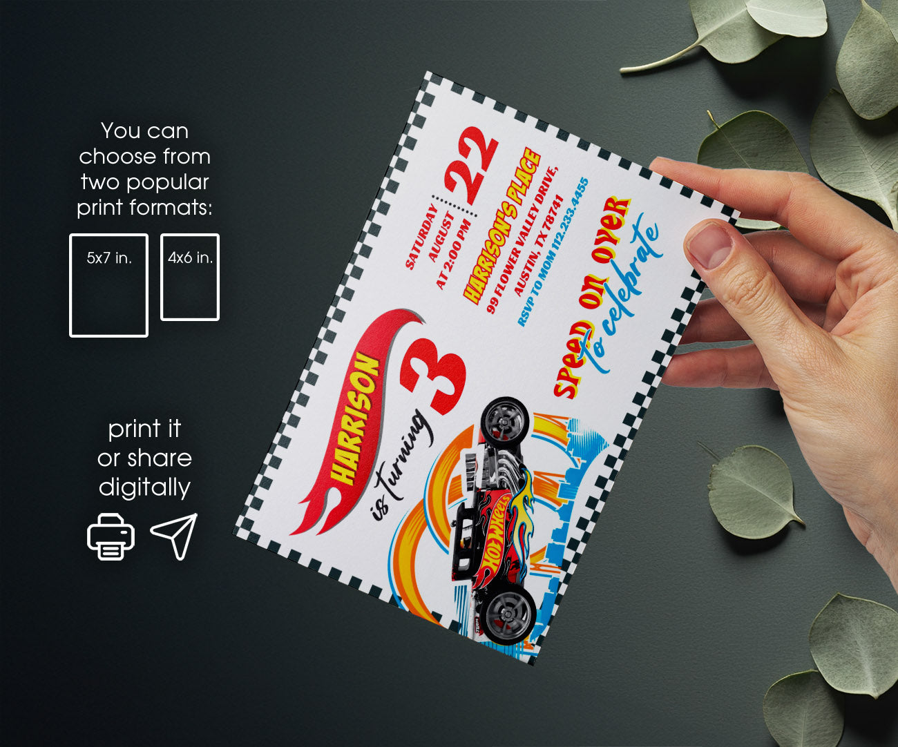 Hot Wheels Racing customizable invitation template | Share or Print | boy | YD097