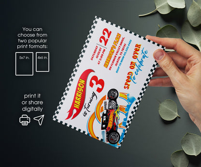 Hot Wheels Racing customizable invitation template | Share or Print | boy | YD097