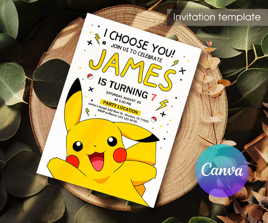 Pokemon Pikachu customizable invitation template | Share or Print | XA177