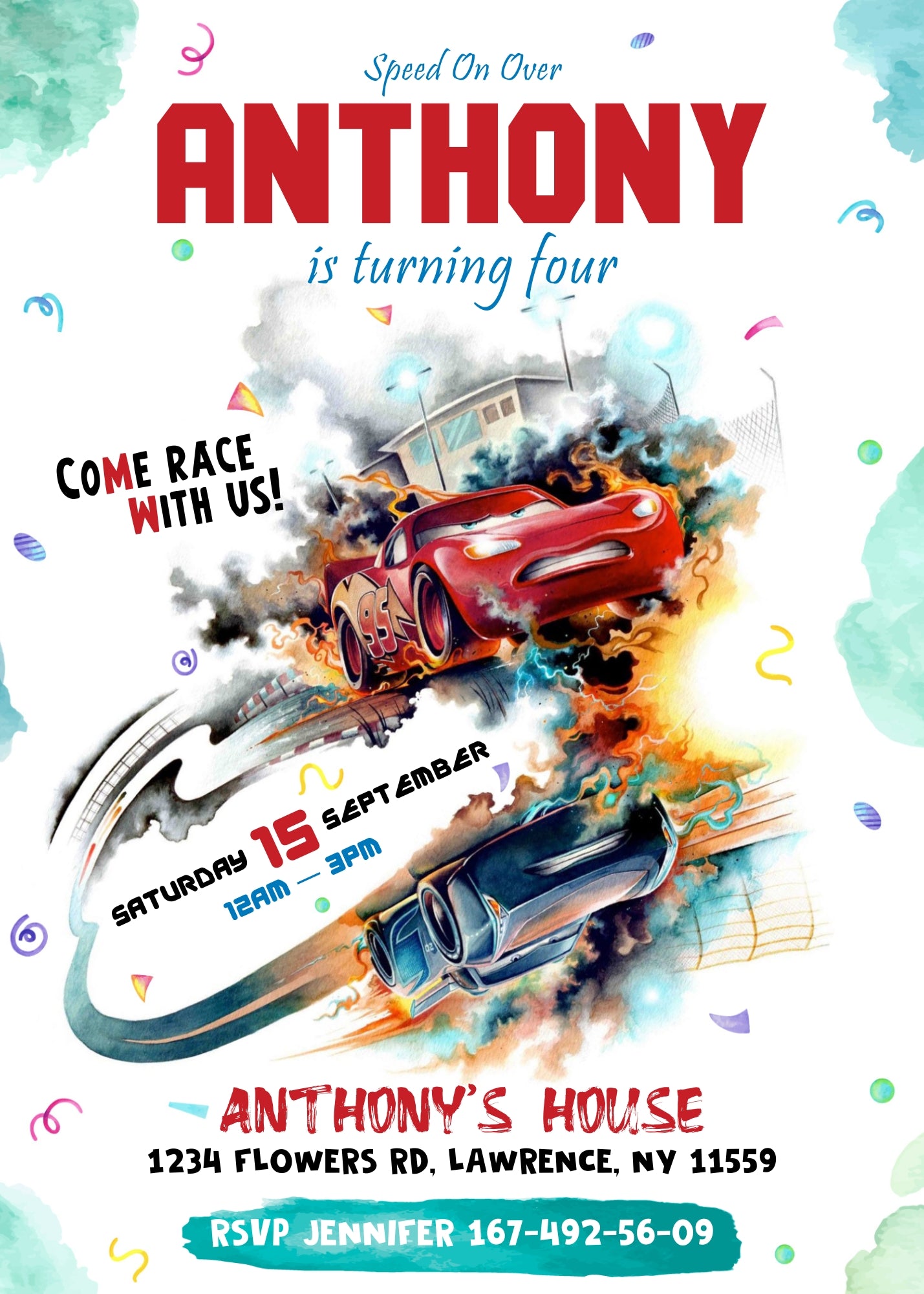 Cars Lightning McQueen customizable invitation template | Share or Print | boy | AN257