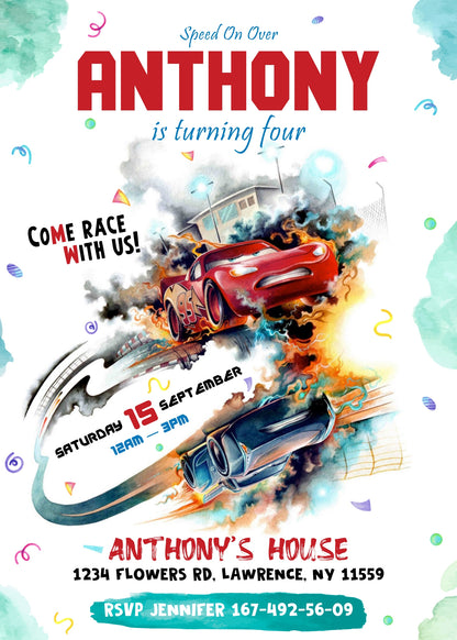 Cars Lightning McQueen customizable invitation template | Share or Print | boy | AN257
