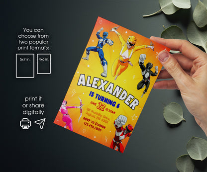 Mighty Morphin Power Rangers customizable invitation template | Share or Print | boy | DF633
