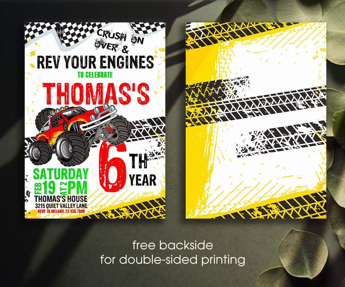 Monster Truck customizable invitation template | Share or Print | boy | MQ854