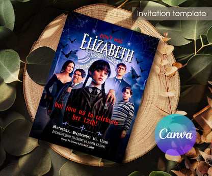 Wednesday Addams customizable invitation template | Share or Print | girl | CA828
