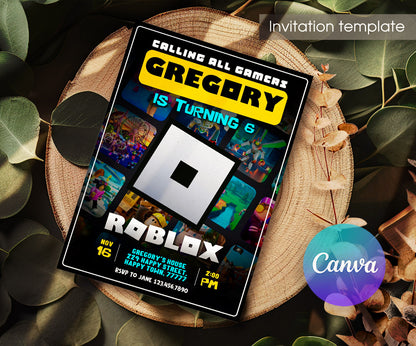 Roblox Gamer customizable invitation template | Share or Print | CC694